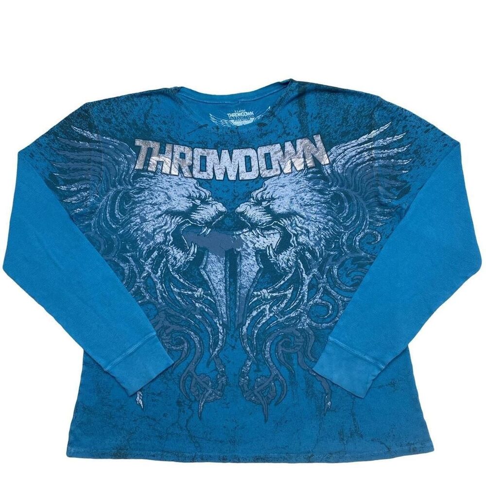 Affliction Women's Blue and Grey T-shirt